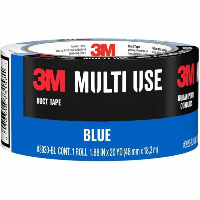 3M Blue Duct Tape 3920-BL, 1.88 in x 20 yd (48 mm x 18,2 m) - 19.9 yd (18.2 m) Length x 1.89" (48 mm) Width x 7.09 mil (0.18 mm) Thickness - Blue - Polyethylene Backing - Rubber Adhesive - Water Resistant - For Project, Repair, Labeling, Crafting, Automot