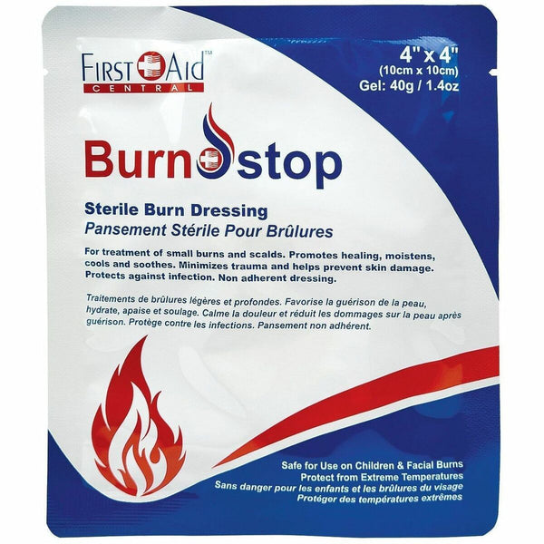 First Aid Central BurnStop Sterile Burn Dressing, 10.2 x 10.2cm (4" x 4"), 20/Box - - 4" (101.60 mm) Width x 4" (101.60 mm) Length - 20 / Box