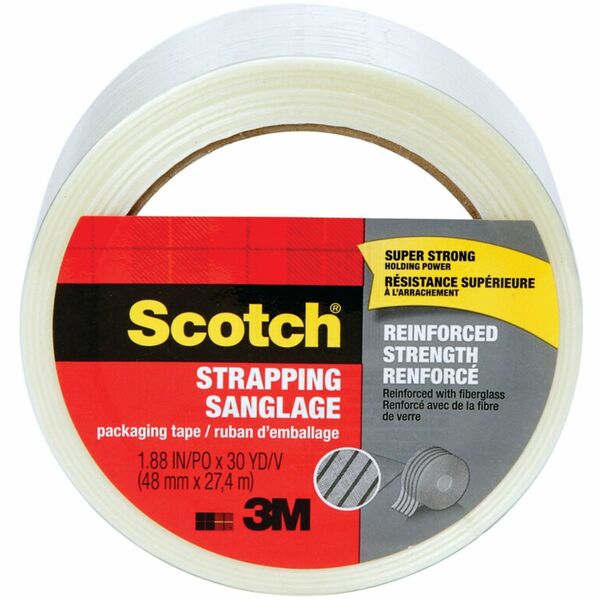 Scotch Reinforced Strapping Shipping Tape - 30 yd (27.4 m) Length x 1.89" (48 mm) Width - Clear - Fiberglass - For Shipping, Strapping, Sealing, Protecting, Packaging - 1 Each