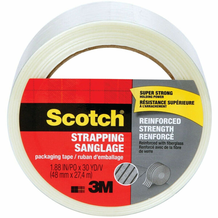 Scotch Reinforced Strapping Shipping Tape - 30 yd (27.4 m) Length x 1.89" (48 mm) Width - Clear - Fiberglass - For Shipping, Strapping, Sealing, Protecting, Packaging - 1 Each