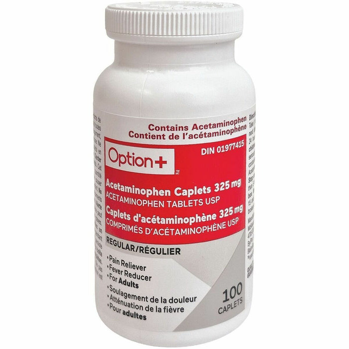 Option+ Acetaminophen Tablets Regular Strength - For Pain, Headache, Fever, Muscular Pain - 100 / Pack