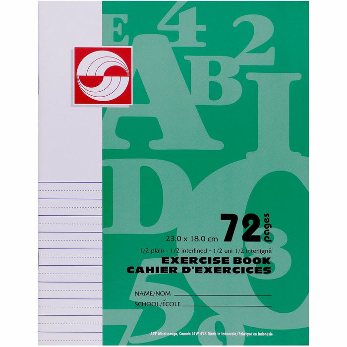 Enlivo Notebook - 72 Pages - Plain - Ruled Margin - 9" (22.86 cm) x 7" (17.78 cm) Sheet Size - Green Cover - Half Plain Page, Half Ruled Page - 1 Each