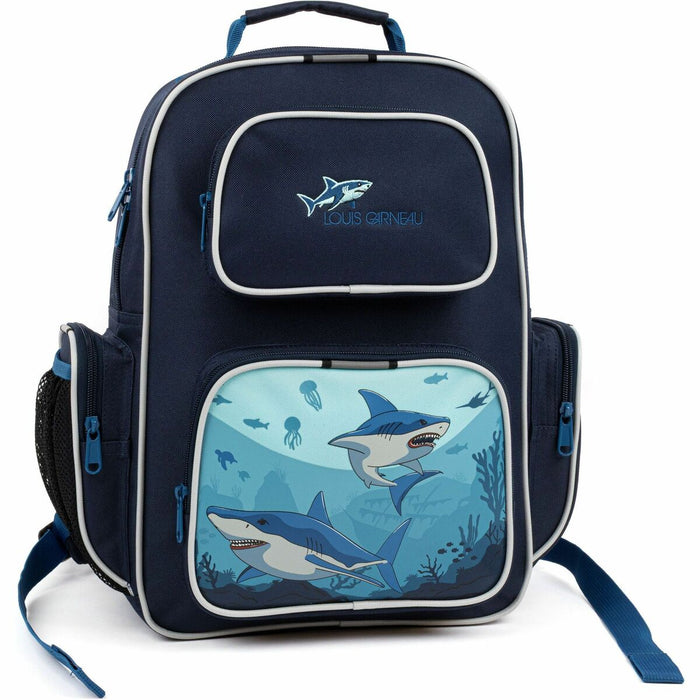 Louis Garneau Shark Carrying Case (Backpack) School - Blue - Shark Pattern - Shoulder Strap, Waist Strap, Chest Strap - 16.54" (420 mm) Height x 11.81" (300 mm) Width x 6.30" (160 mm) Depth - 20 L Volume Capacity - 1 Each