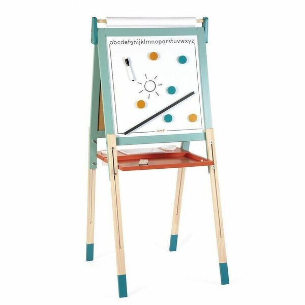 Janod Adjustable Magnetic Board - Wood, Metal, Paper, Medium Density Fiberboard (MDF) Surface - Magnetic - Eraser Included - Double-sided, Magnetic, Eraser, Foldable, Adjustable, Adjustable Height - Assembly Required - 1 Each