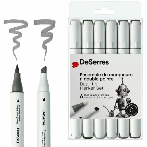 DeSerres Marker - Black, Gray Ink - Alcohol Based - 6 / Pack