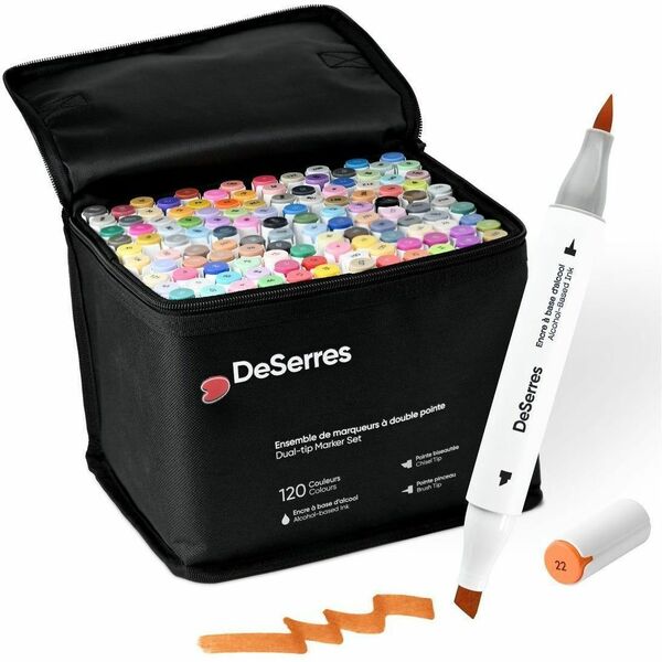 DeSerres Marker - Chisel, Brush Marker Point - Assorted Ink - Alcohol Based - 120 / Pack