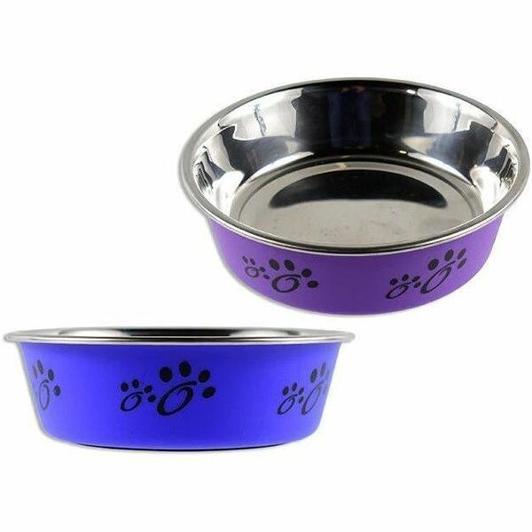 Riley & Rex Pet Food Bowl - 800 mL Volume Capacity - Slip Resistant - Dark Purple, Blue - Thermoplastic Rubber (TPR), Stainless Steel