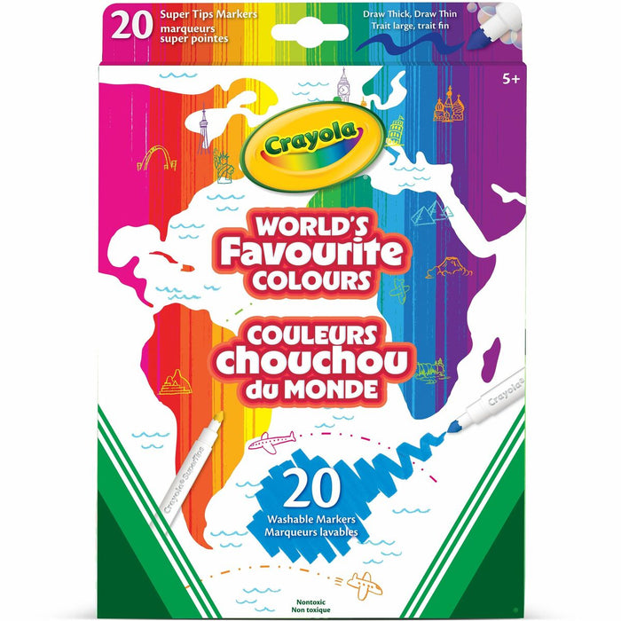 Crayola Super Tips Markers - Washable - Assorted Ink - Art, Drawing - 20 / Pack