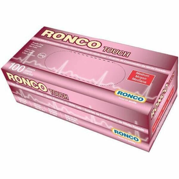 RONCO Touch Examination Gloves Medium Pink - 3.50 mil (0.09 mm) Thickness x 9.45" (240 mm) Glove Length - Chemical Protection - Medium Size - For Right/Left Hand - Nitrile - Pink, Lavender - Ambidextrous, Textured Finger, Non-sterile, Latex-free, Chemical