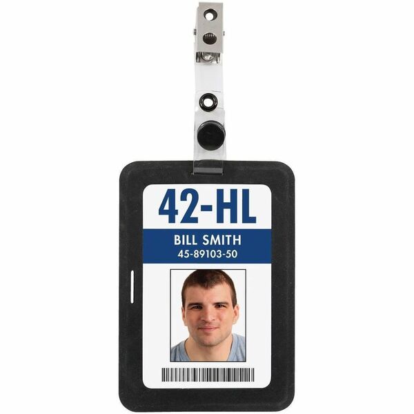 Merangue Black Silicone ID Card Holder - Horizontal, Vertical - 3.75" (95.25 mm) Height x 2.50" (63.50 mm) Width - Plastic, Metal, Silicone - Black - Lanyard - 12 / Box