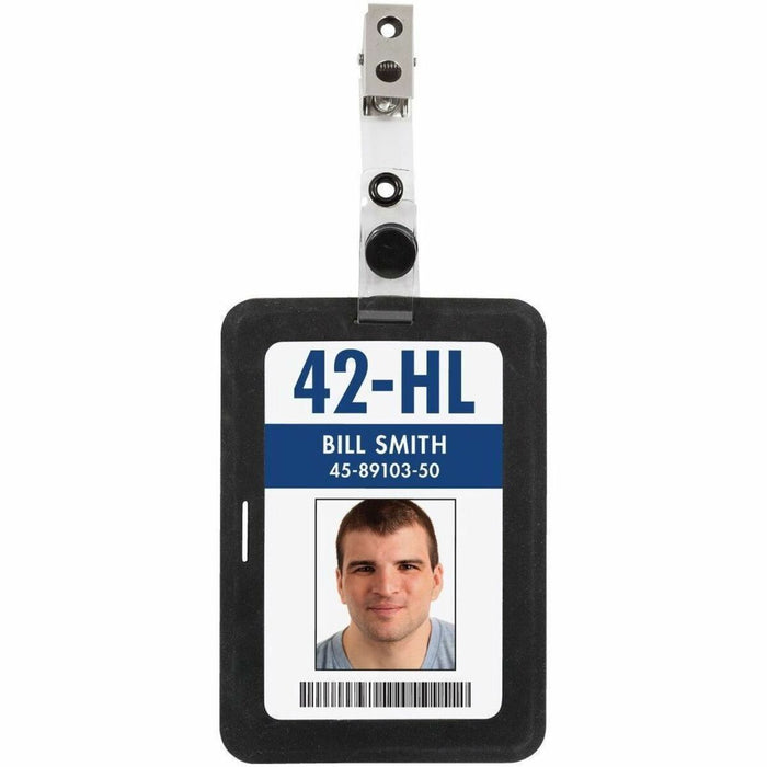 Merangue Black Silicone ID Card Holder - Horizontal, Vertical - 3.75" (95.25 mm) Height x 2.50" (63.50 mm) Width - Plastic, Metal, Silicone - Black - Lanyard - 12 / Box