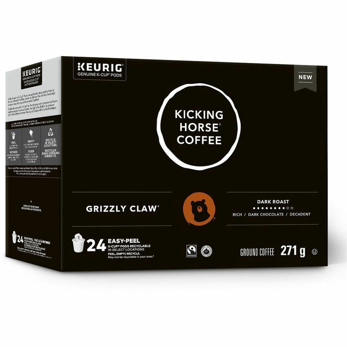 Kicking Horse K-Cup, Pod Dark Roast Coffee K-Cup Pods - Compatible with Keurig K-Cup Brewer - American, Regular - Dark - K-Cup, Pod - Dark Chocolate, Grizzly Claw - Kosher - 24 / Box