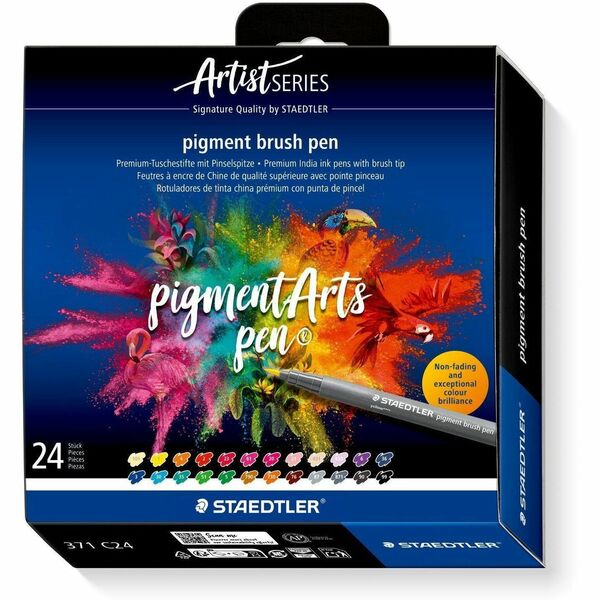 Staedtler pigment brush pen 371 - Brush, Thick, Thin Pen Point - Yellow, Red, Pastel Yellow, Magenta, Light Rose, Bordeaux, Blue, Pale Blue, Turquoise, Indigo Blue, Orange, ... Ink - Pigment-based, Water Based - Plastic, Polypropylene Barrel - Fiber Tip -