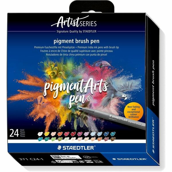 Staedtler pigment brush pen 371 - Brush, Thick, Thin Pen Point - Sunny Yellow, Dusty Rose, Cherry Red, Scarlet Red, Mauve, Wine Red, Carmine Red, Teal, Petrol Blue, Navy Blue, Coral, ... Ink - Pigment-based, Water Based - Plastic, Polypropylene Barrel - F
