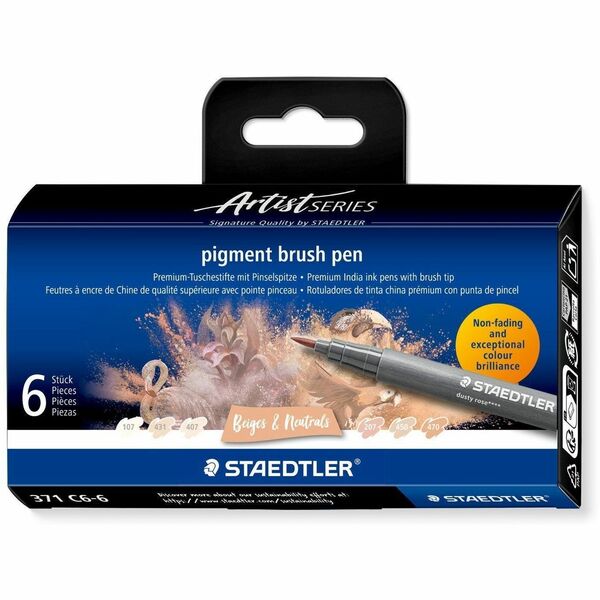 Staedtler pigment brush pen 371 - Brush, Thick, Thin Pen Point - Dusty Rose, Light Sand, Light Peach, Sand, Ivory, Dune Ink - Pigment-based, Water Based - Plastic, Polypropylene Barrel - Fiber Tip - Drawing, Coloring, Sketching, Art, Project, Journaling -