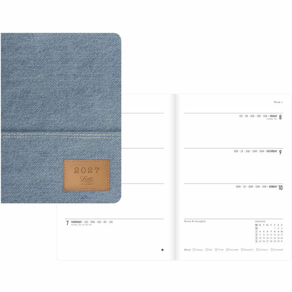 Letts Planner - Multilingual - Weekly - 12 Month - January 2027 to December 2027 - A5 - 5 7/8" (149.35 mm) x 8 1/4" (209.55 mm) Sheet Size - White Sheet - Gray - 1 Each