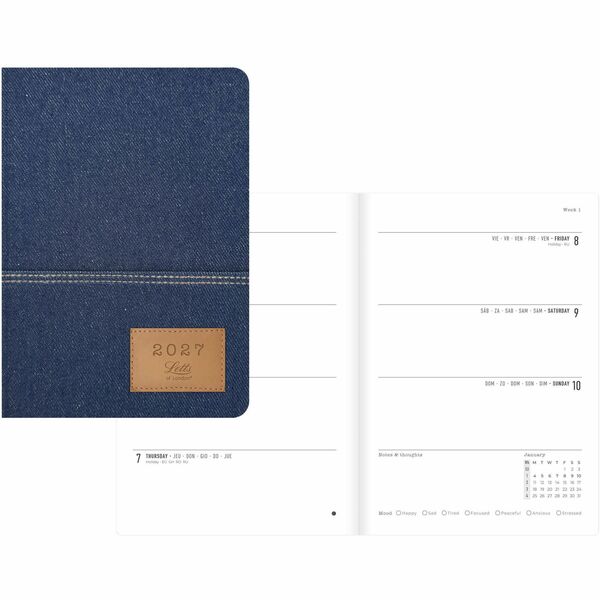 Letts Planner - Multilingual - Weekly - 12 Month - January 2027 to December 2027 - A5 - 5 7/8" (149.35 mm) x 8 1/4" (209.55 mm) Sheet Size - White Sheet - Blue - 1 Each