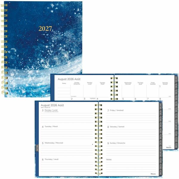 Blueline Planner - Bilingual - Monthly - 17 Month - August 2026 to December 2027 - 9 1/4" (234.95 mm) x 7 1/4" (184.15 mm) Sheet Size - Twin Wire - Poly - 1 Each