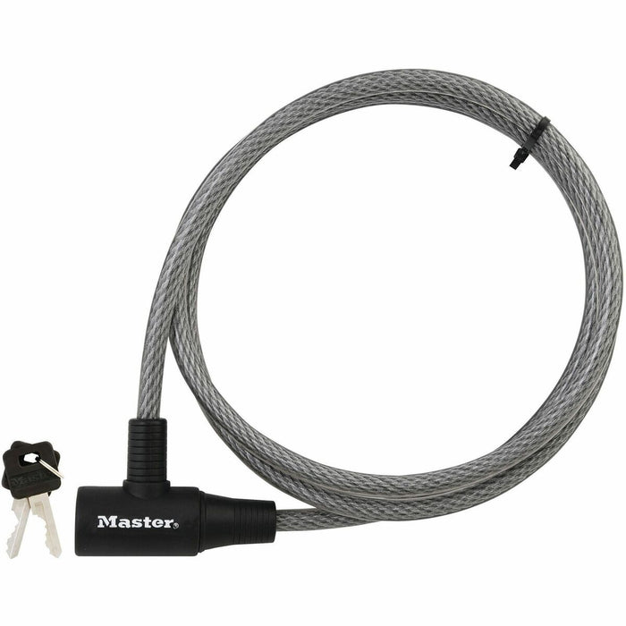 Masterclock Keyed Cable Lock - 5.9 ft (1.80 m) Cable - Keyed Lock - Gray - Braided Steel, Vinyl
