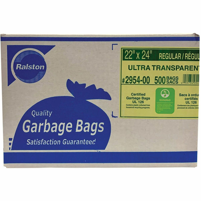 Ralston 2900 Trash Bag - 24" (609.60 mm) Length x 22" (558.80 mm) Width - Transparent - Resin - Garbage - Yes - 500 / Box