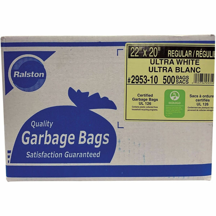Ralston 2900 Trash Bag - 20" (508 mm) Length x 22" (558.80 mm) Width - White - Resin - Garbage - Yes - 500 / Box