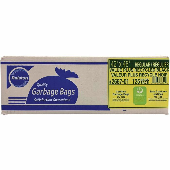 Ralston 2600 Trash Bag - 48" (1219.20 mm) Length x 42" (1066.80 mm) Width - Black - Resin - Industrial, Garbage - Yes - 125 / Box