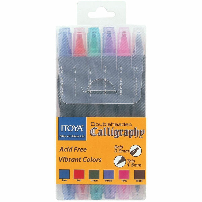 Itoya Calligraphy Marker - Blue, Red, Green, Purple, Pink, Black Ink - Water Based - Project, Art, Office - 6 / Pack