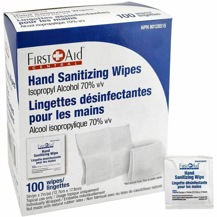 First Aid Central Hand Sanitizing Wipes - 5" (127 mm) Width x 7" (177.80 mm) Length - 100 / Box