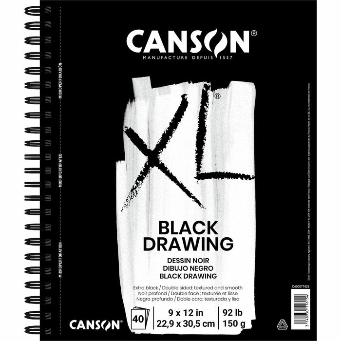 Canson XL Drawing Pad - 10 Sheets - Wire Bound - Black Cover - 3 / Pack