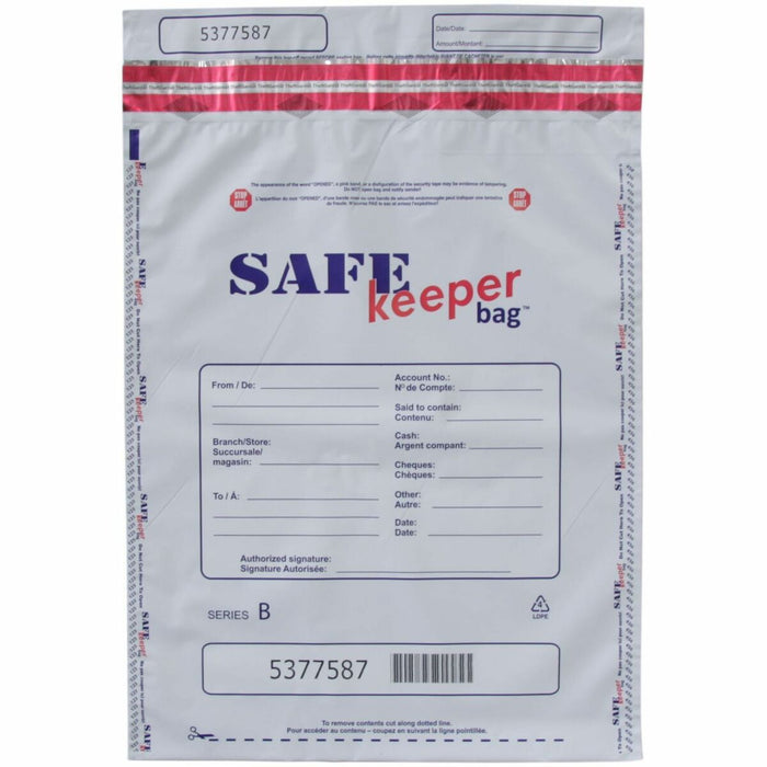 keeperbag 12x16 SAFE keeperbag™ Security Deposit Bag - White - 16" (406.40 mm) Length x 12" (304.80 mm) Width - Seal Closure - White - Plastic, Polyethylene - Transporting, Bank, Commercial, Deposit, Currency Handling - 500 / Pack