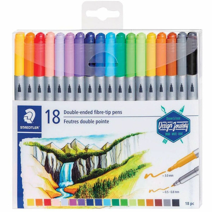 Staedtler Double-Ended Marker - Fine, Broad Marker Point - Writing, Drawing, Sketching - 18 / Pack
