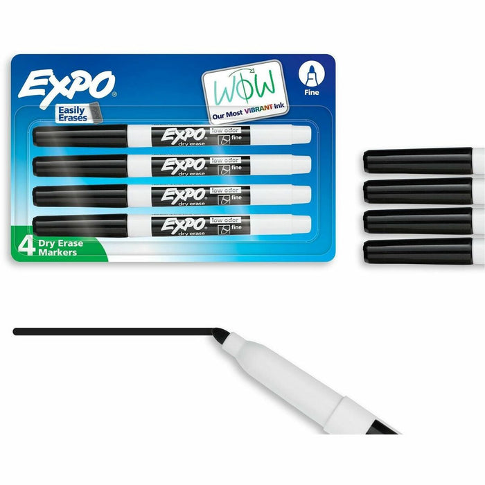 Expo Low Odor Dry Erase Markers, Fine Tip - Fine Marker Point - Erasable - Black Ink - Dry - Writing, Glass, Calendar, Home, Sketching, Classroom, Office - 4/Pack - 1 Each