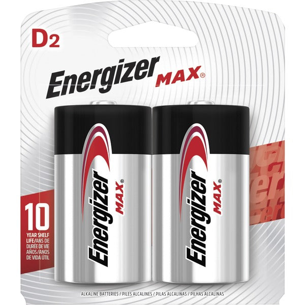 Energizer MAX Alkaline D Batteries, 2 Pack - For Toy, Radio, Flashlight - D - 1.5 V DCsapceShelf Life - 2 / Pack