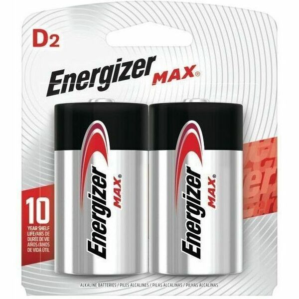 Energizer MAX Alkaline D Batteries, 2 Pack - For Flashlight, Radio, Toy - D - 1.5 V DC - 10 Year Shelf Life - 2 / Pack