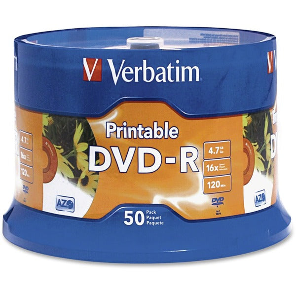 Verbatim DVR-R 4.7GB 16X White Inkjet Printable with Branded Hub - 50pk Spindle - 120mm - Printable - Inkjet Print Technology