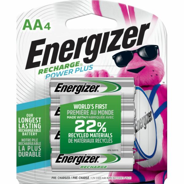 Energizer Recharge Power Plus Rechargeable AA Batteries - For Multipurpose - Battery Rechargeable - AA - 2300 mAh - 1.2 V DCsapceShelf Life - 4 / Pack