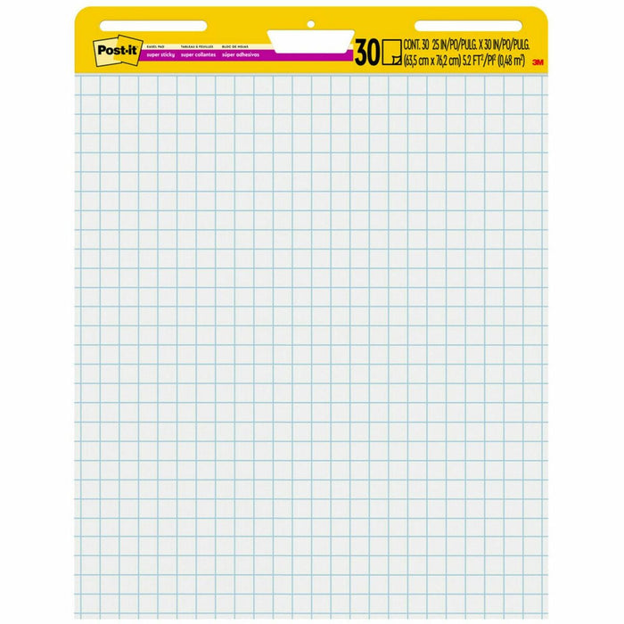 Post-it&reg; Self-Stick Easel Pad Value Pack - 30 Sheets - Stapled - Feint Front Ruling - Blue Margin - 18.50 lb (8391.46 g) Basis Weight - 25" (63.50 cm) x 30" (76.20 cm) Sheet Size - White Paper - Cardboard Cover - Self-adhesive, Repositionable, Resist