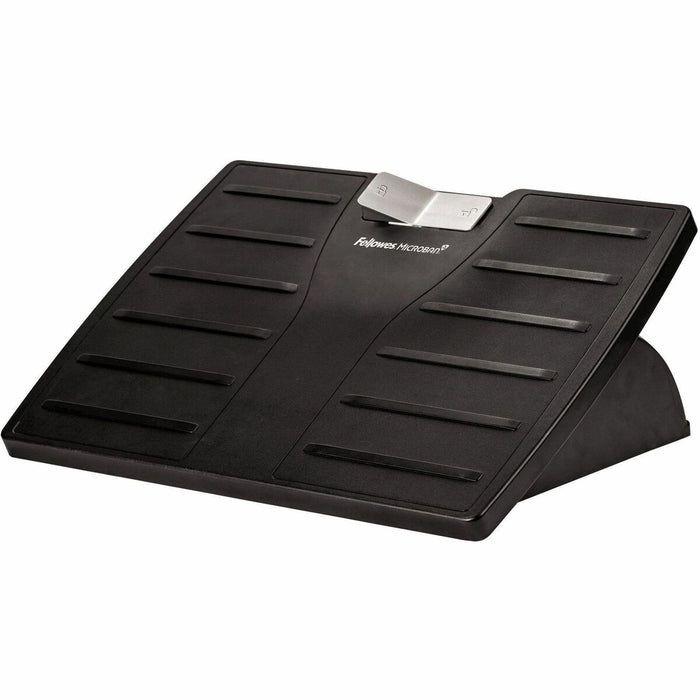 Fellowes Office Suites&trade; Adjustable Footrest with Microban&reg; - 30&deg; Tilt - Black, Silver - Plastic - 1 Each