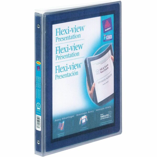 Avery&reg; Flexi-View&trade; Binder ½" , Round Rings, Blue - 1/2" Binder Capacity - Letter - 8 1/2" x 11" Sheet Size - 100 Sheet Capacity - 3 x Round Ring Fastener(s) - Internal Pocket(s) - Polypropylene - Flexible, Durable, Lightweight, Preprinted, Non-s