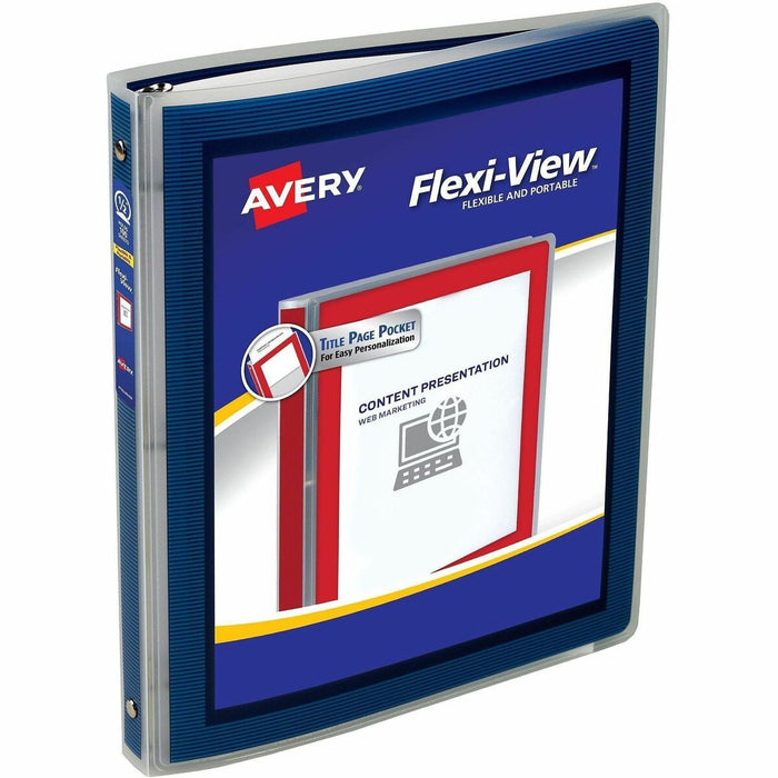 Avery&reg; Flexi-View™ Binder 1/2" , Round Rings, Blue - 1/2" (12.70 mm) Binder Capacity - Letter - 8 1/2" (215.90 mm) x 11" (279.40 mm) Sheet Size - 100 Sheet Capacity - 3 x 0.50" (12.70 mm) Ring - Fastener: Round Ring - Pocket: 0, Internal - Polyp