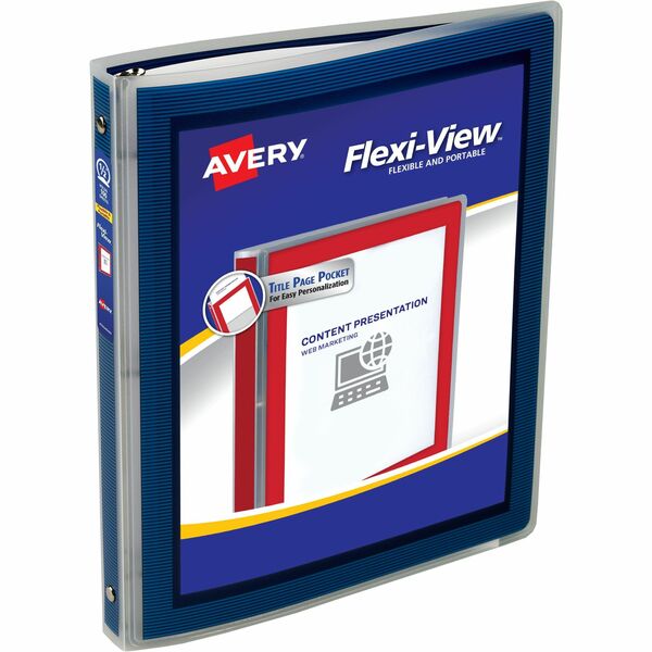 Avery&reg; Flexi-View&trade; Binder 1/2" , Round Rings, Blue - 1/2" (12.70 mm) Binder Capacity - Letter - 8 1/2" (215.90 mm) x 11" (279.40 mm) Sheet Size - 100 Sheet Capacity - 3 x 0.50" (12.70 mm) Ring(s) - Fastener(s): Round Ring - Pocket(s): 0, Interna