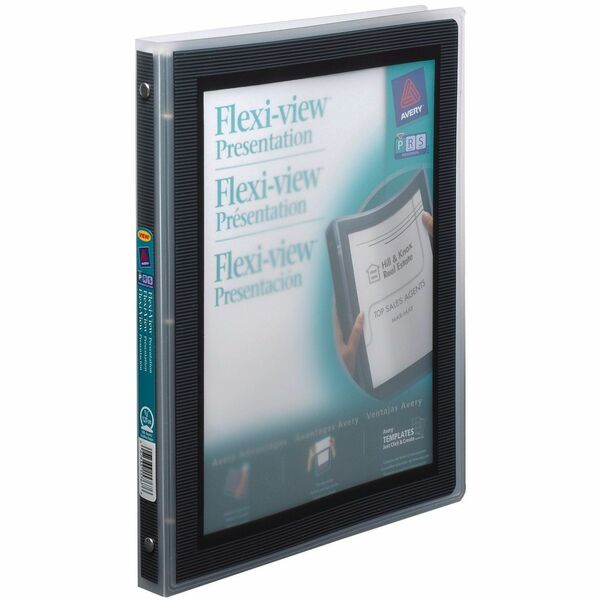 Avery&reg; Flexi-View&trade; Binder ½" , Round Rings, Black - 1/2" Binder Capacity - Letter - 8 1/2" x 11" Sheet Size - 100 Sheet Capacity - 3 x Round Ring Fastener(s) - Internal Pocket(s) - Polypropylene - Flexible, Durable, Lightweight, Preprinted, Non-