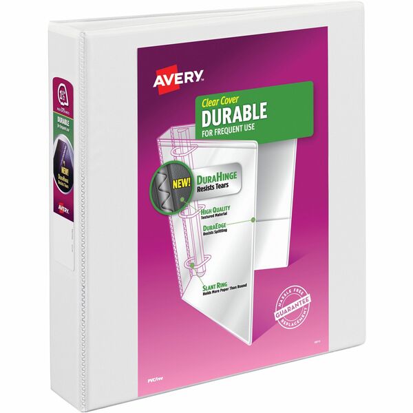 Avery&reg; Durable View Binder1-1/2" , Slant D Rings, White - 1 1/2" (38.10 mm) Binder Capacity - Letter - 8 1/2" (215.90 mm) x 11" (279.40 mm) Sheet Size - 375 Sheet Capacity - Fastener(s): 3 x Slant Ring - Pocket(s): 2 - Polypropylene - Recycled - Pocke