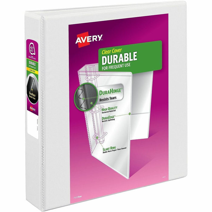 Avery&reg; Durable View Binder1-1/2" , Slant D Rings, White - 1 1/2" (38.10 mm) Binder Capacity - Letter - 8 1/2" (215.90 mm) x 11" (279.40 mm) Sheet Size - 375 Sheet Capacity - 2 1/10" (53.34 mm) Spine Width - 3 x 1.50" (38.10 mm) Ring(s) - Fastener(s):