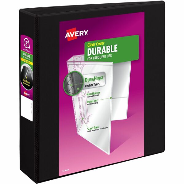 Avery&reg; Durable View Binder 2" , Slant D Rings, Black - 2" (50.80 mm) Binder Capacity - Letter - 8 1/2" (215.90 mm) x 11" (279.40 mm) Sheet Size - 530 Sheet Capacity - 530 x 2" (50.80 mm) Ring(s) - Fastener(s): Slant Ring - Pocket(s): 2, Internal - Pol