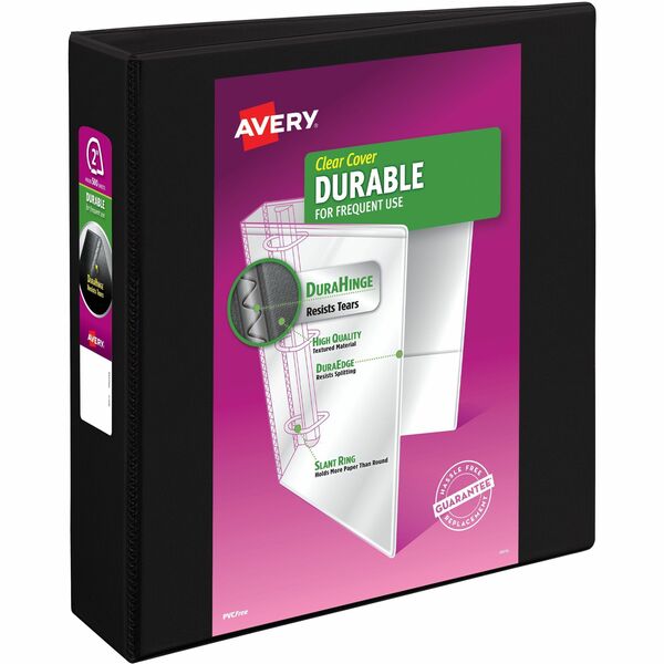 Avery&reg; Durable View Binder 2" , Slant D Rings, Black - 2" (50.80 mm) Binder Capacity - Letter - 8 1/2" (215.90 mm) x 11" (279.40 mm) Sheet Size - 530 Sheet Capacity - 3 x 2" (50.80 mm) Ring(s) - Fastener(s): Slant Ring - Pocket(s): 2, Internal - Polyp