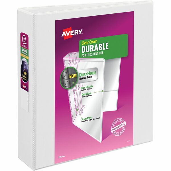 Avery&reg; Durable View Binder 2" , Slant D Rings, White - 2" Binder Capacity - Letter - 8 1/2" x 11" Sheet Size - 530 Sheet Capacity - 3 x Slant Ring Fastener(s) - 2 Pocket(s) - Polypropylene - Recycled - Pocket, Durable, Tear Resistant, Flexible, Split