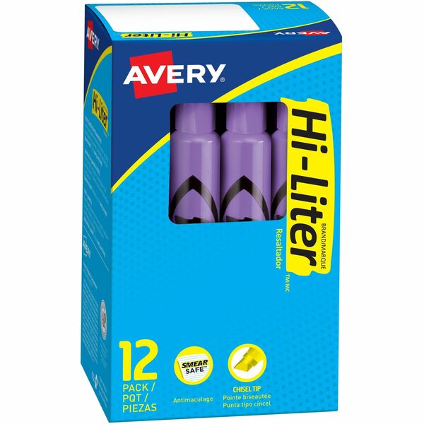 Avery&reg; Desk Style HI-LITER&reg;, Fluorescent Purple - Chisel Marker Point - Fluorescent Purple Ink - Purple Barrel - 1 Dozen