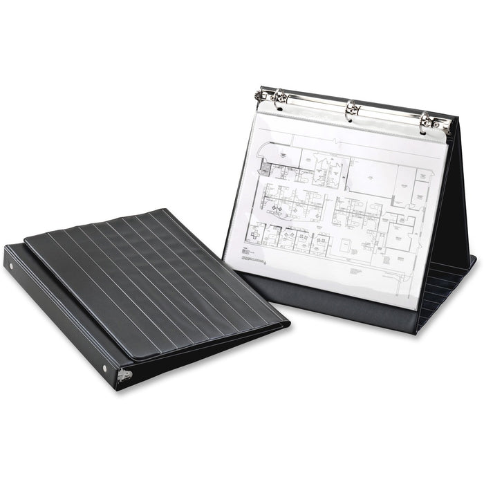 Cardinal&reg; Presentation Easel Round Ring Binders - 1" (25.40 mm) Binder Capacity - Letter - 8 1/2" (215.90 mm) x 11" (279.40 mm) Sheet Size - 225 Sheet Capacity - 3 Ring - Fastener: Round Ring - Vinyl - Black - 1.04 lb (471.74 g) - No - Hook & Loop Clo