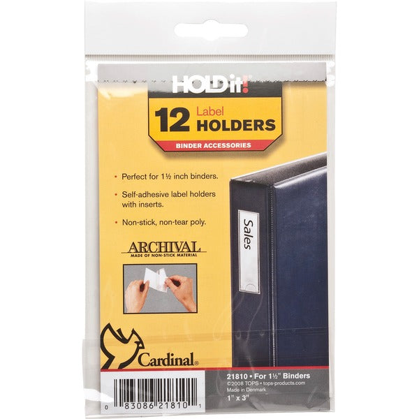 Cardinal HOLDit! Self-Adhesive Label Holders - 1" (25.40 mm) x 3" (76.20 mm) x - 12 / Pack - Clear